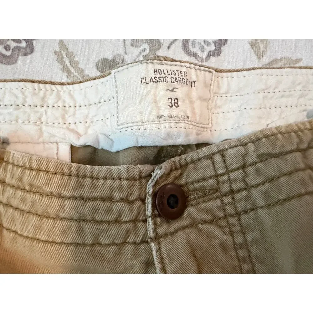 Hollister Mens Cargo Shorts 2PK Size 38 Khaki Heavy Cotton Utility Y2K Gorpcore